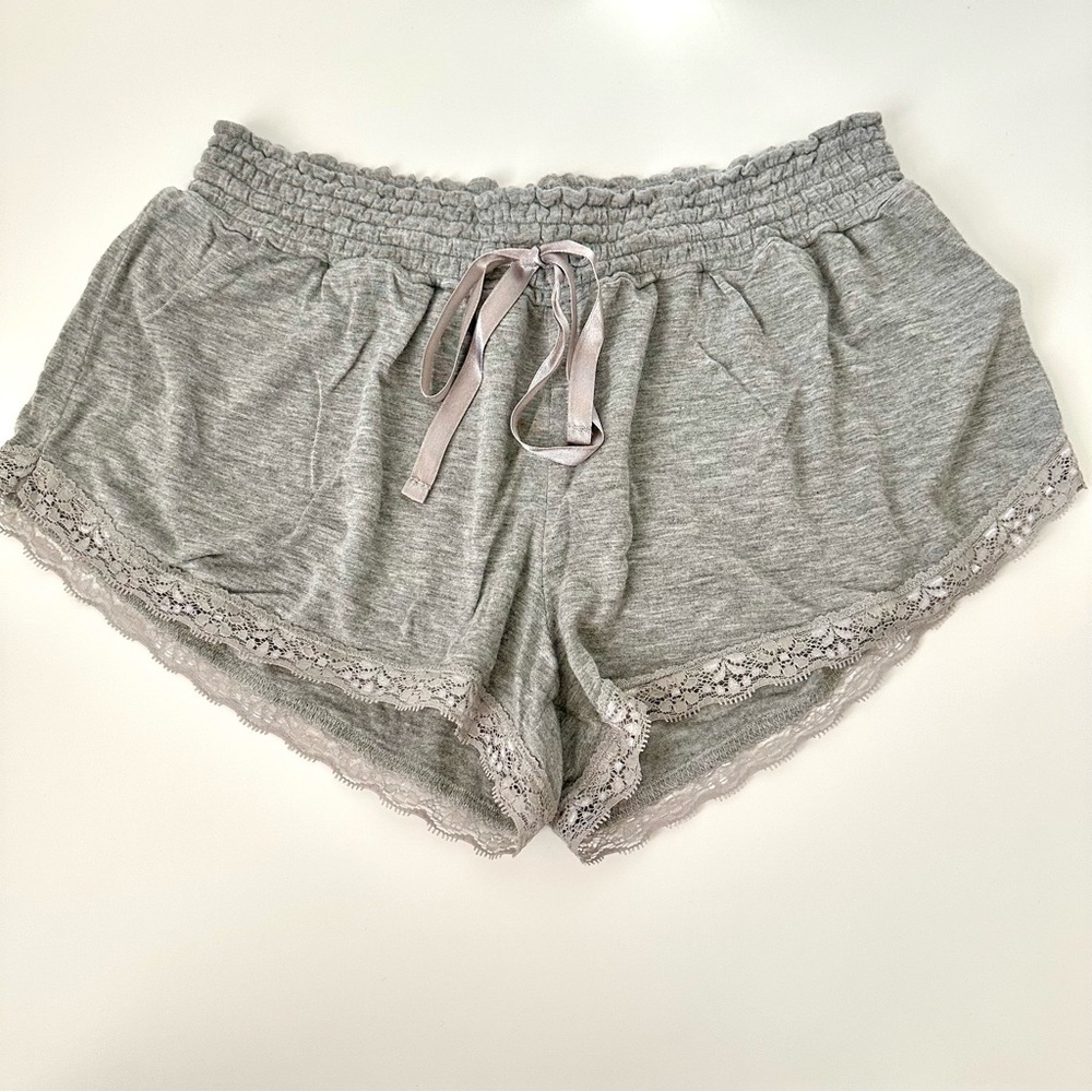 PJ SALVAGE Heather Gray Pajama Shorts with Lace Trim